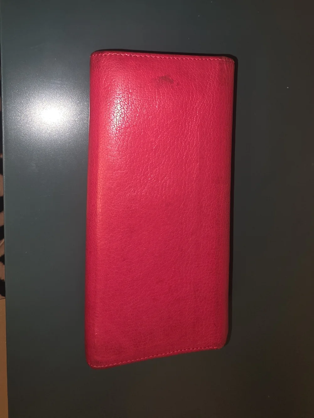 Red Leather Wallet with Logo Plaque